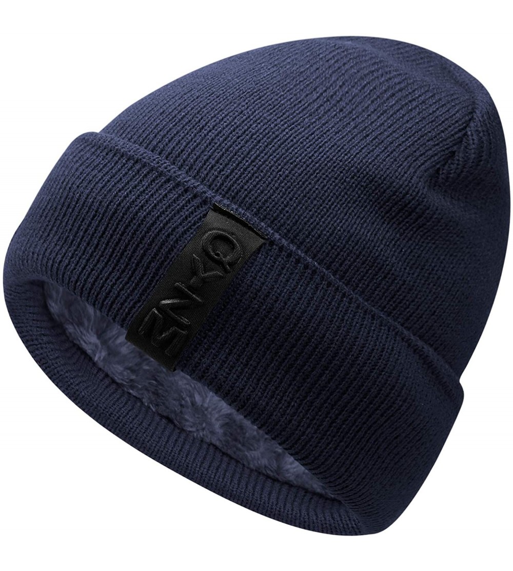 Skullies & Beanies Knit Beanie Warm Thick Lined Hat Mens Winter Skull Cap Unisex Beanie Cap - Blue - CF18IE70SWR $11.63