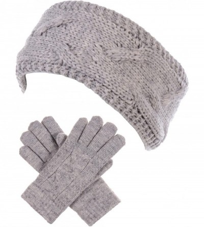 Headbands Womens Winter Cable Plush Warm Fleece Lined Knit Gloves & Headband 2 Pieces Set-Various Styles - CK1884U5W3W $20.53