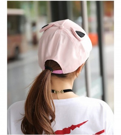 Baseball Caps Women's Cartoon Cat Ears Cap Baseball Sun Hats - Dark Pink - C1188Q9X4TT $11.60