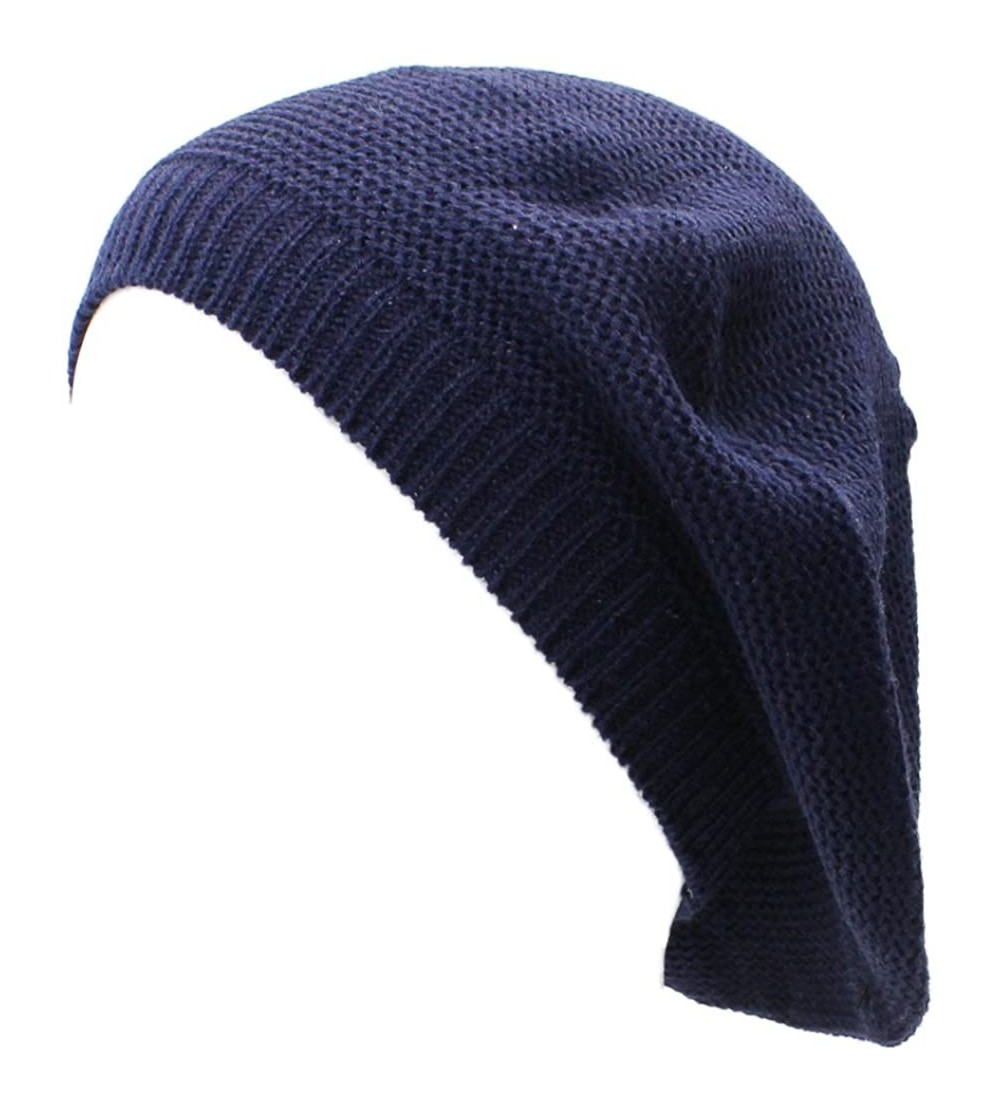 Berets JTL Beret Beanie Hat for Women Fashion Light Weight Knit Solid Color - Navy Blue - CL12BDLXUU3 $9.26