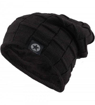 Skullies & Beanies Fleece Slouchy Beanie Hat Men Winter Knit Lined Caps Women Warm Thick Skullies - 1 Pack Black - CA18I9ASKL...