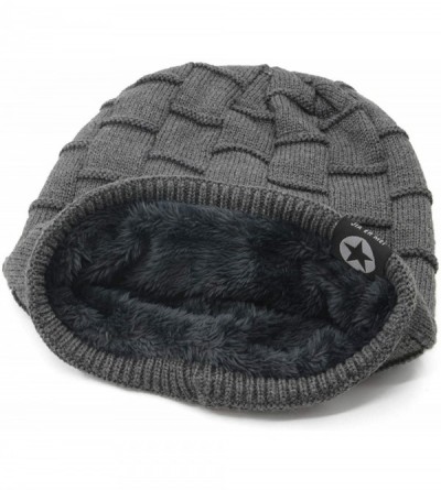 Skullies & Beanies Fleece Slouchy Beanie Hat Men Winter Knit Lined Caps Women Warm Thick Skullies - 1 Pack Black - CA18I9ASKL...