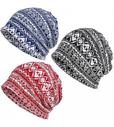 Skullies & Beanies Print Flower Slouchy Beanie Chemo Hat Cap Infinity Scarf for Women - 3 Pack Blue/Black/Red - CC18QZGH7EN $...
