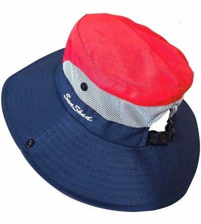 Sun Hats Women's Outdoor Sun Protection Wide Brim Mesh Fishing Hat Bucket Hat with Ponytails - Red - CT18G2UNAEH $11.57