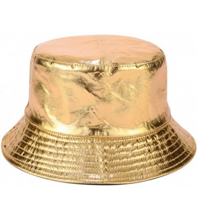 Bucket Hats Metallic Bucket Hat Trendy Fisherman Hats Unisex Reversible Packable Cap - Glod - CJ18QL56G6X $12.59