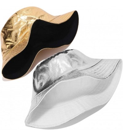 Bucket Hats Metallic Bucket Hat Trendy Fisherman Hats Unisex Reversible Packable Cap - Glod - CJ18QL56G6X $12.59