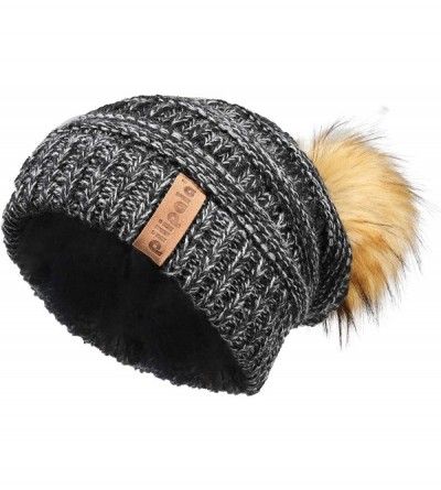 Skullies & Beanies Womens Winter Knit Beanie Hat Slouchy Warm Pom Pom Hat Faux Fur Caps for Women Ladies Girls - C218YLY92K0 ...