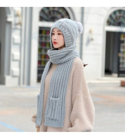 Skullies & Beanies Knitted Hat Scarf Set Fashion Winter Warm Knitted Hat with Attached Scarf for Womens Girls - Grey - CD18XA...