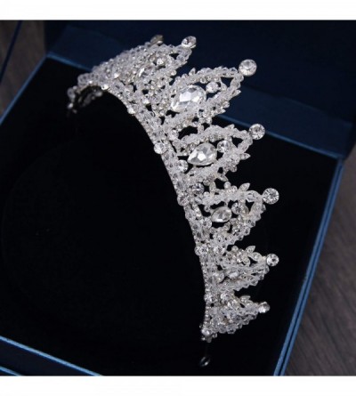 Headbands Handmade Rhinestone Bridal Crown Silver Crystal Diadem for Bride Headbands-Black - Black - CL18WR98U2N $27.54
