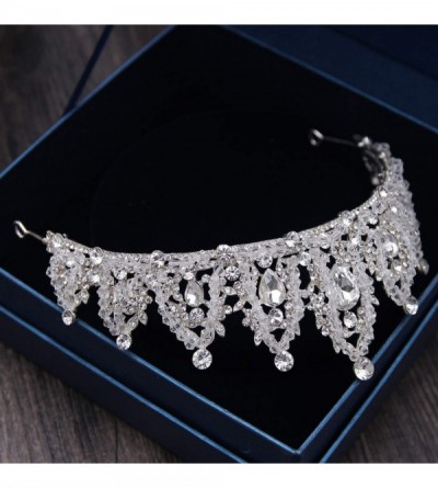 Headbands Handmade Rhinestone Bridal Crown Silver Crystal Diadem for Bride Headbands-Black - Black - CL18WR98U2N $27.54