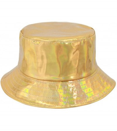 Bucket Hats Unisex Fashion Hologram Climbing Bucket Hat Waterproof Fisherman Cap Travel Sunhat - Gold - CB18C049E40 $32.53