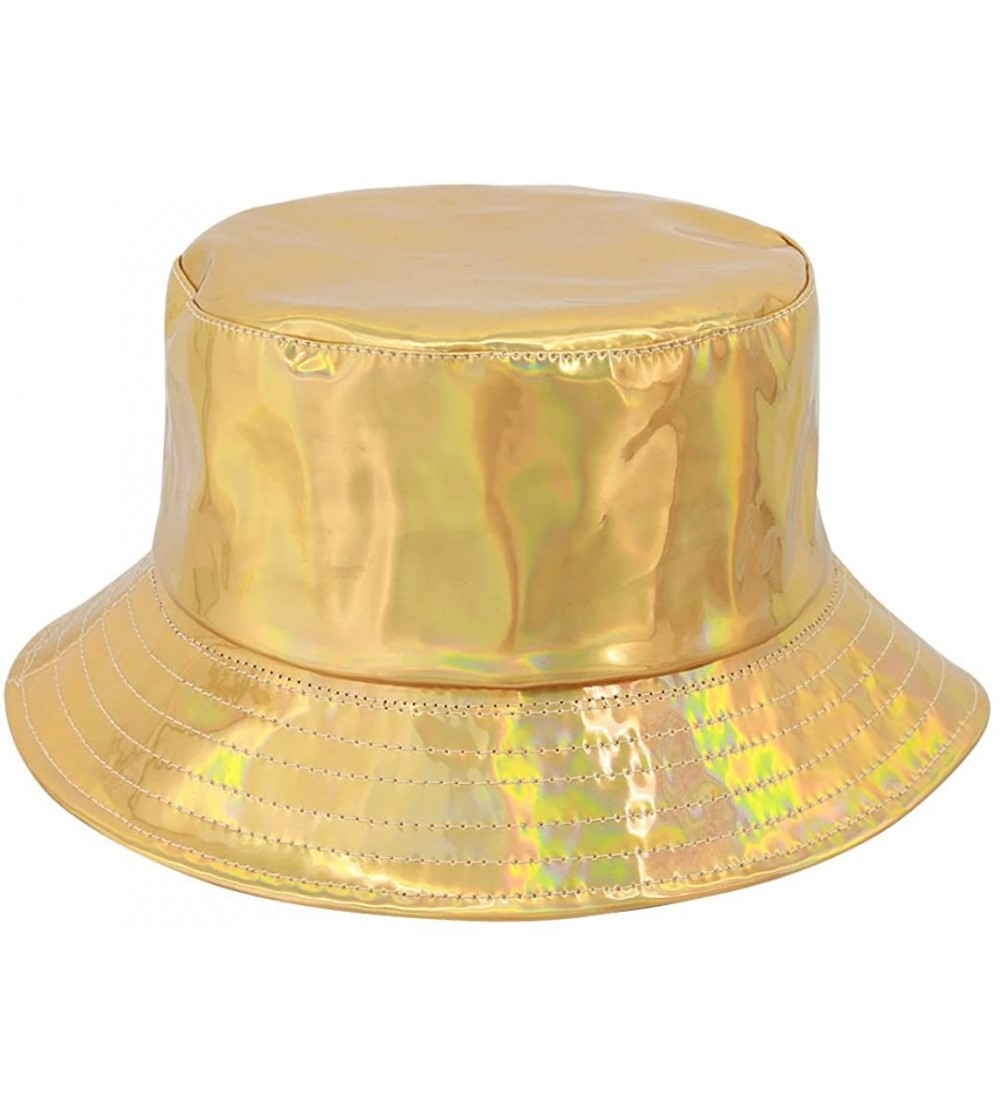 Bucket Hats Unisex Fashion Hologram Climbing Bucket Hat Waterproof Fisherman Cap Travel Sunhat - Gold - CB18C049E40 $10.97