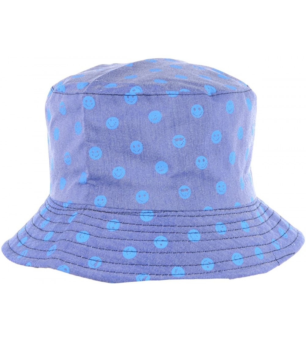 Bucket Hats Packable Reversible Black Printed Fisherman Bucket Sun Hat- Many Patterns - Emoji Blue - CD18D5HY32E $9.96