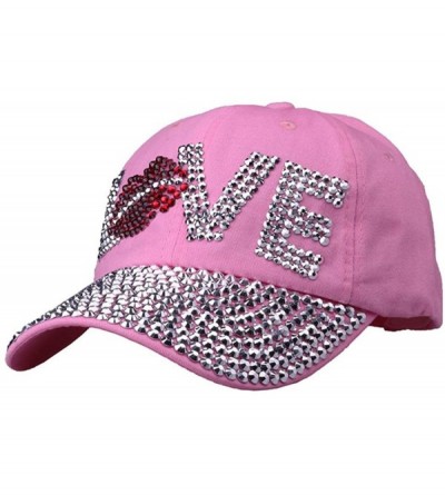 Baseball Caps Fashion Women Bling Studded Rhinestone Crystal Love Lips Baseball Caps Hats - Pink 1 - C319039R6EY $16.63