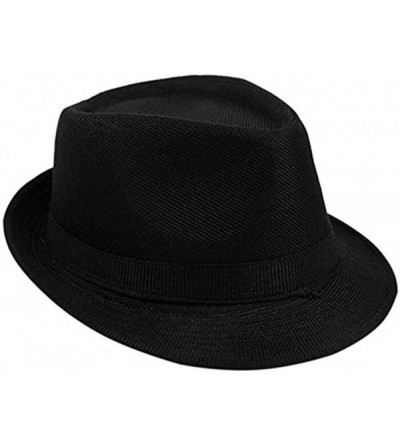 Fedoras Summer Linen Foldable Sun Panama Hat Fedoras Outdoor Travel Hats - Black - CA184HLGYTM $10.72