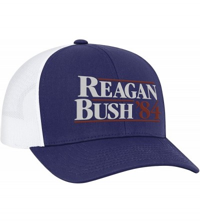 Baseball Caps Reagan Bush 84 Campaign Adult Trucker Hat - Royal With White Mesh - CF12LDMLPXB $17.41