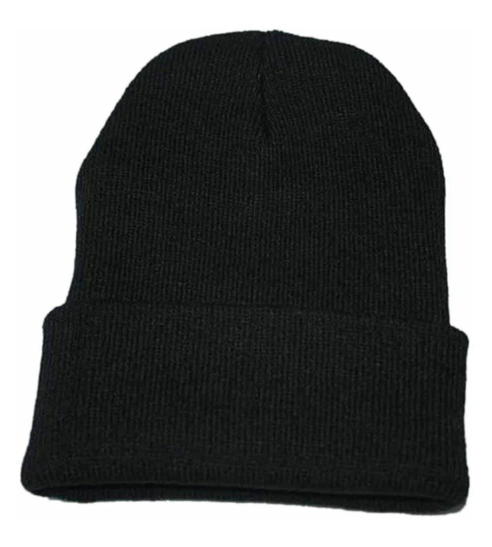 Skullies & Beanies Classic Men's Warm Winter Hats Acrylic Knit Cuff Beanie Cap Unisex Daily Beanie Hat (Black) - CT18L3CDG37 ...