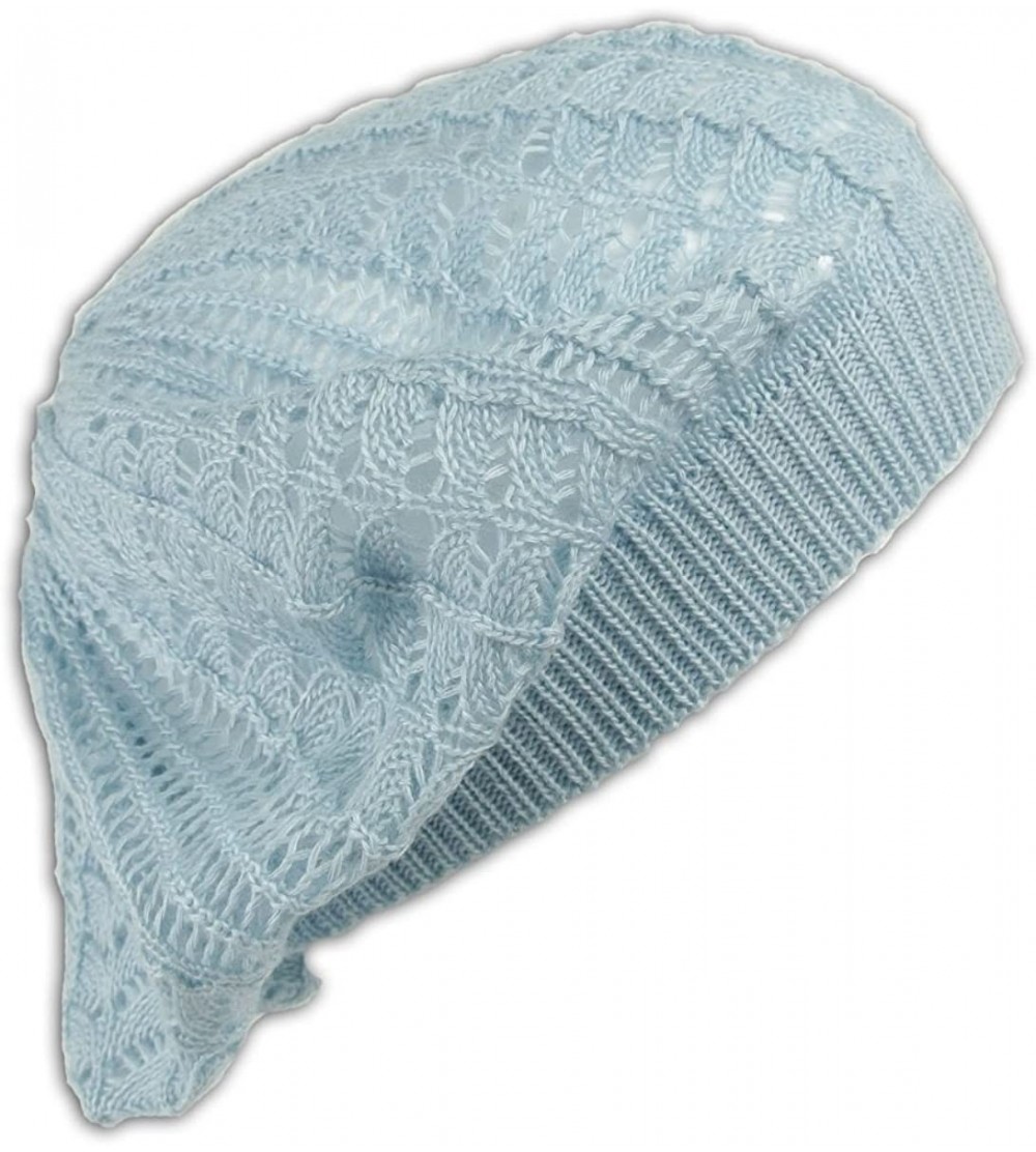 Berets Crochet Beanie Hat Knit Beret Skull Cap Tam - Baby Blue - CT11GLEEK57 $11.18