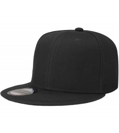 Baseball Caps Classic Snapback Hat Cap Hip Hop Style Flat Bill Blank Solid Color Adjustable Size - 2pcs Black & Black - C518G...