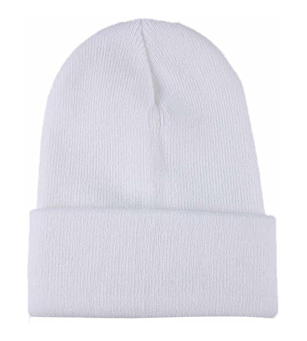 Skullies & Beanies Unisex Cuffed Acrylic Knitting Winter Warm Beanie Caps Soft Slouchy Ski Hat - White - CB18HWQQCHW $7.24
