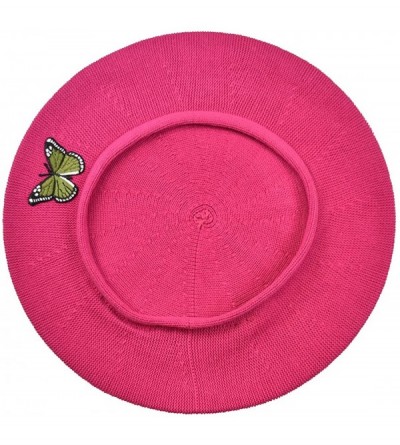 Berets Green Butterfly on Beret for Women 100% Cotton - Hot Pink - CF185O7WCGY $44.95