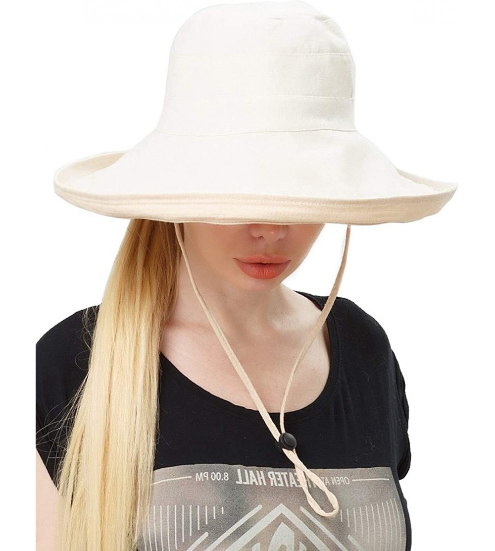 Sun Hats Sun Hats Women Bucket Floppy Cotton Hat Wide Brim Summer Beach Caps Packable UV UPF 50+ - Beige - C918R3H6DUQ $18.49