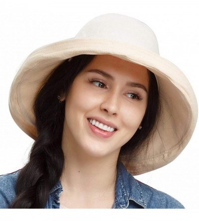 Sun Hats Sun Hats Women Bucket Floppy Cotton Hat Wide Brim Summer Beach Caps Packable UV UPF 50+ - Beige - C918R3H6DUQ $18.49