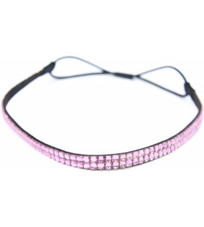 Headbands Two Row Rhinestone Elastic Stretch Headband Accessory - Rose Pink - CG11D0HMZTV $12.45