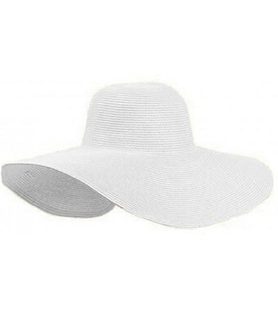 Sun Hats Summer Foldable Wide Large Brim Floppy Beach Sun Straw Hat Cap - White - CX12335QHZR $24.38
