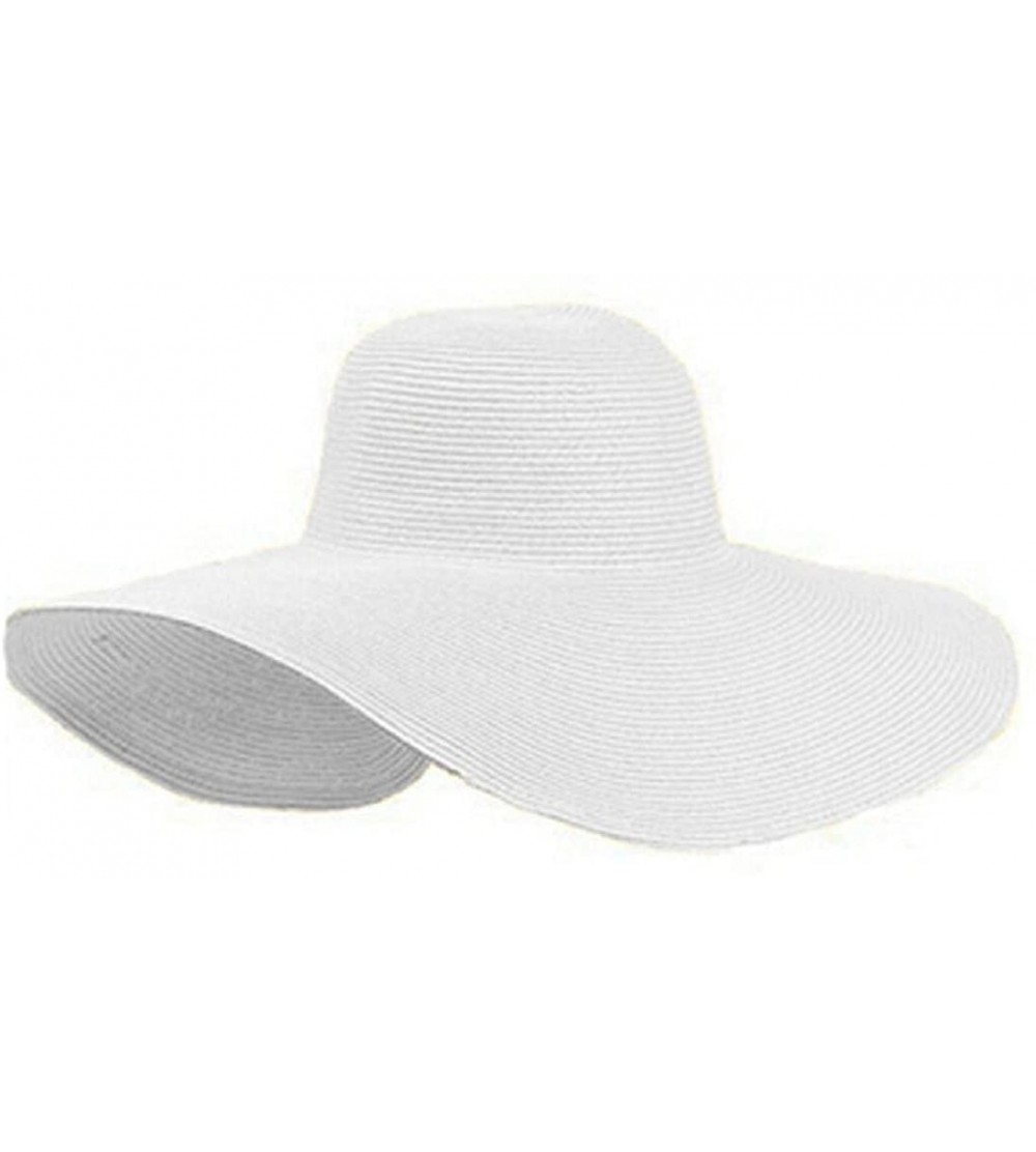 Sun Hats Summer Foldable Wide Large Brim Floppy Beach Sun Straw Hat Cap - White - CX12335QHZR $11.75