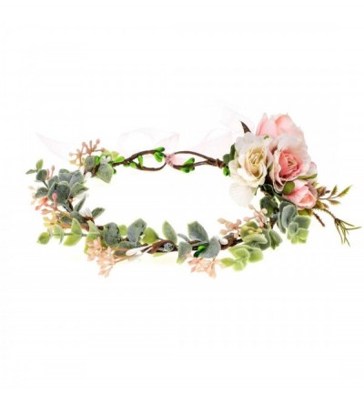 Headbands Bridal Green Leaf Crown Bohemian Headpiece Floral Headband Photo Prop (Pink flower/leaf) - Pink flower /leaf - CJ18...