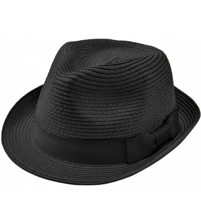 Fedoras Straw Panama Hat Short Brim Trilby Fedora Hat Summer Beach Sun Hats Women Men - Black - CM18UWC9HRD $15.71