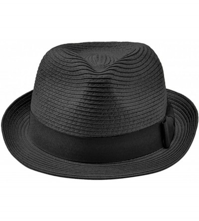 Fedoras Straw Panama Hat Short Brim Trilby Fedora Hat Summer Beach Sun Hats Women Men - Black - CM18UWC9HRD $15.71