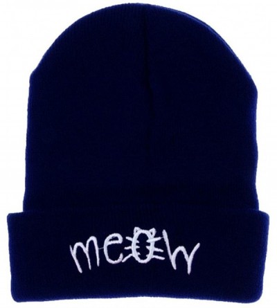 Berets Winter Knitting Meow Beanie Hat and Snapback Men and Women Hiphop Cap (Navy) - CS12NB4JAWK $14.85
