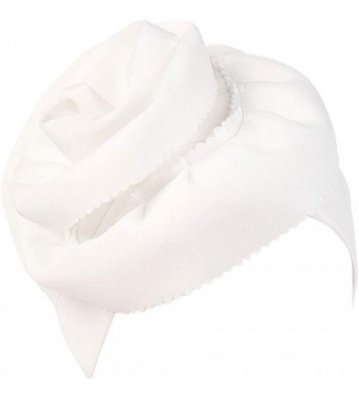 Skullies & Beanies Women Big Flower Silk Cotton Turban Beanies Headwear Satin Bonnet Head Wrap Chemo Hair Loss Cap Hat - Whit...