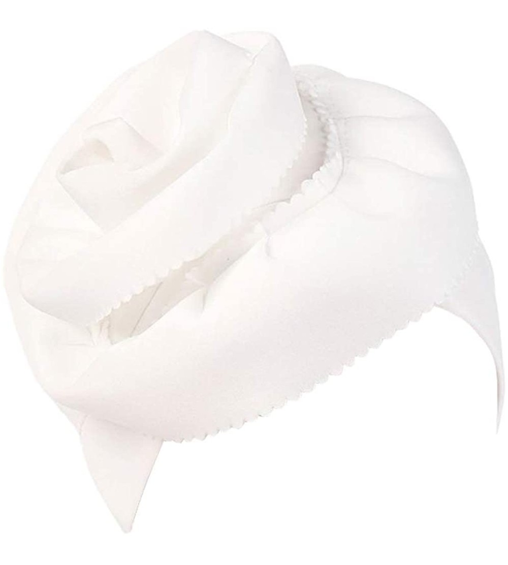 Skullies & Beanies Women Big Flower Silk Cotton Turban Beanies Headwear Satin Bonnet Head Wrap Chemo Hair Loss Cap Hat - Whit...