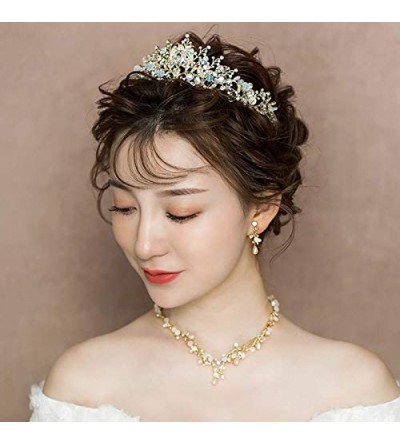 Headbands Women's Wedding Bridal Crown and Tiaras Crystal Jeweled Pageant Headpieces for Wedding Bride Beige - CS18N9SQR0G $1...