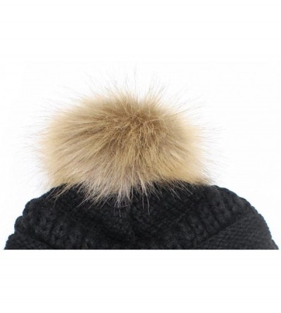 Skullies & Beanies Soft Cable Knit Beanie Skully Warm Stretchy Hats with Faux Fur Pompom - Black - C718ASLO5W4 $17.50