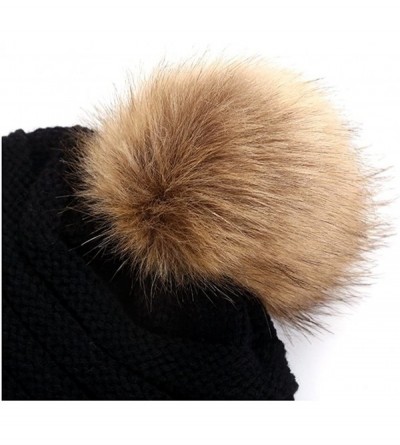 Skullies & Beanies Soft Cable Knit Beanie Skully Warm Stretchy Hats with Faux Fur Pompom - Black - C718ASLO5W4 $17.50