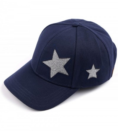 Baseball Caps Hatsandscarf Cotton Baseball Cap with Sparkling Star Pattern (BA-42) - Navy - CP18Q7ZZRAC $8.75
