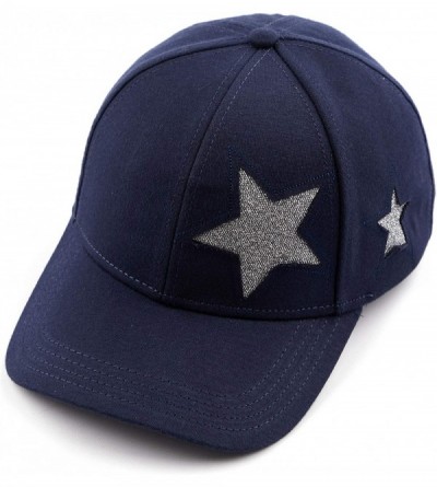 Baseball Caps Hatsandscarf Cotton Baseball Cap with Sparkling Star Pattern (BA-42) - Navy - CP18Q7ZZRAC $8.75