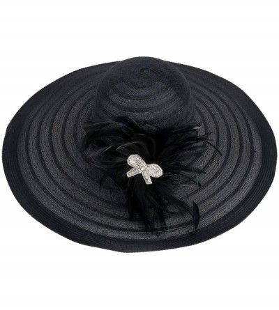 Sun Hats Womens Dress Church Kentucky Derby Wide Brim Feather Wedding Veil Sun Hat A265 - Black - CR11WUE2YFF $35.16