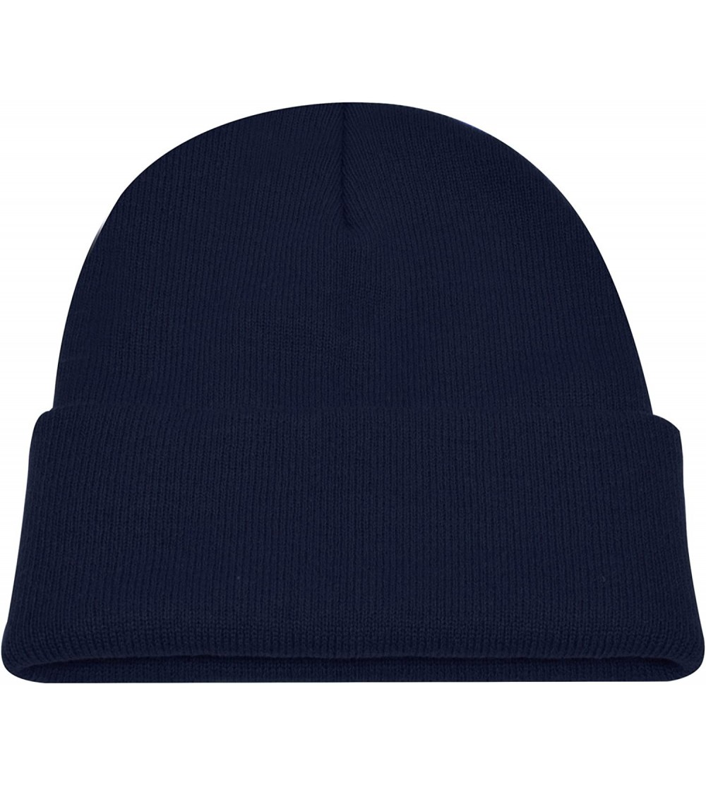 Skullies & Beanies Warm Winter Hat Knit Beanie Skull Cap Cuff Beanie Hat Winter Hats for Men - Navy - CJ12J0HSVQ5 $6.24