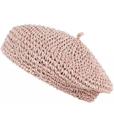 Berets Women Beret Hat Crochet Straw Newsboy Hat Adjustable French Style Fiddler Artist Hat - Light Pink - CG18SANR7RR $8.05