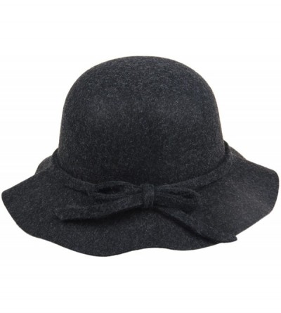 Bucket Hats Women's Wool Bucket Hat with Bow Cloche Flapper Tea Party Derby Church - Dark Grey - C6186YKCG5G $22.44