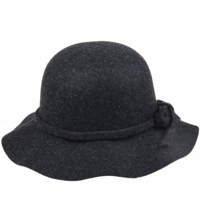 Bucket Hats Women's Wool Bucket Hat with Bow Cloche Flapper Tea Party Derby Church - Dark Grey - C6186YKCG5G $12.27