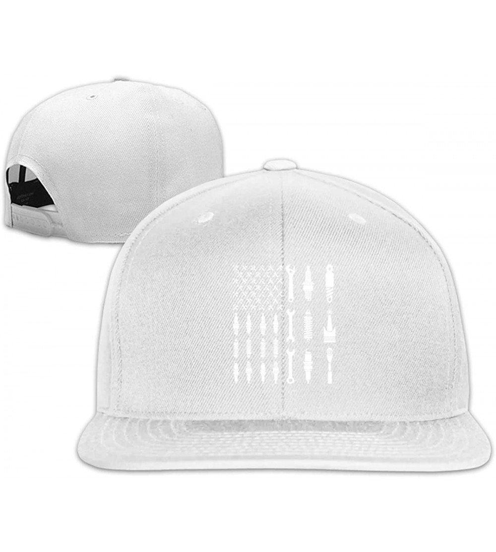 Baseball Caps Mechanic USA Flag Snapback Hats Adjustable Casual Flat Bill Baseball Caps Unisex - White - CC196XR6AN6 $10.95