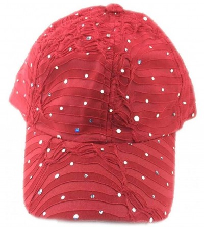 Baseball Caps Rhinestone Glitter Sequin Baseball Cap Hat Adjustable - Red - CZ12O9ROELV $16.61