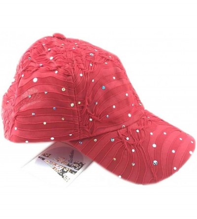 Baseball Caps Rhinestone Glitter Sequin Baseball Cap Hat Adjustable - Red - CZ12O9ROELV $16.61