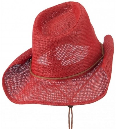Cowboy Hats Fashion Straw Cowboy Hat with Chin Cord - Red - C411E8U36GP $29.91